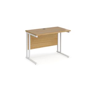 Maestro 25 straight desk 1000mm x 600mm - white cantilever leg frame, oak top