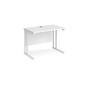 Maestro 25 straight desk 1000mm x 600mm - white cantilever leg frame, white top