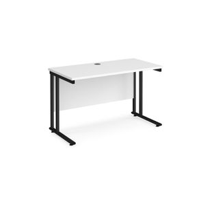 Maestro 25 straight desk 1200mm x 600mm - black cantilever leg frame, white top