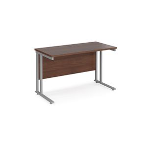 Maestro 25 straight desk 1200mm x 600mm - silver cantilever leg frame, walnut top