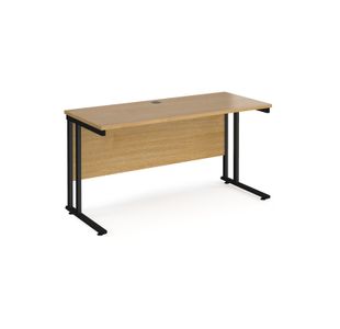 Maestro 25 straight desk 1400mm x 600mm - black cantilever leg frame, oak top
