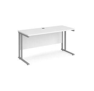 Maestro 25 straight desk 1400mm x 600mm - silver cantilever leg frame, white top