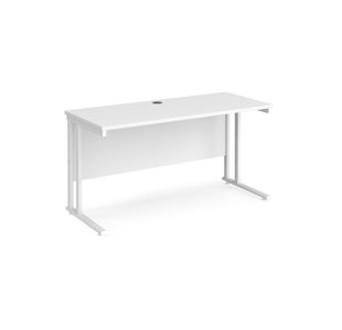 Maestro 25 straight desk 1400mm x 600mm - white cantilever leg frame, white top
