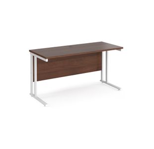 Maestro 25 straight desk 1400mm x 600mm - white cantilever leg frame, walnut top