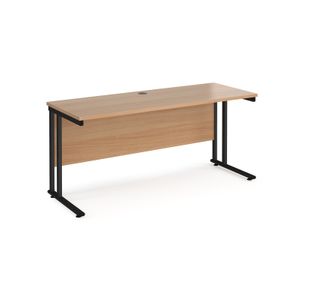 Maestro 25 straight desk 1600mm x 600mm - black cantilever leg frame, beech top