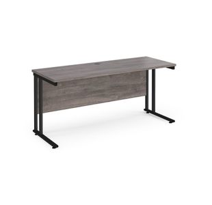 Maestro 25 straight desk 1600mm x 600mm - black cantilever leg frame, grey oak top
