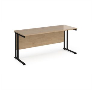 Maestro 25 straight desk 1600mm x 600mm - black cantilever leg frame, Kendal oak top