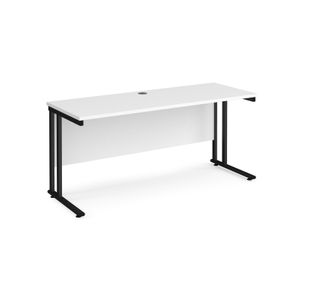 Maestro 25 straight desk 1600mm x 600mm - black cantilever leg frame, white top
