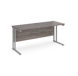 Maestro 25 straight desk 1600mm x 600mm - silver cantilever leg frame, grey oak top