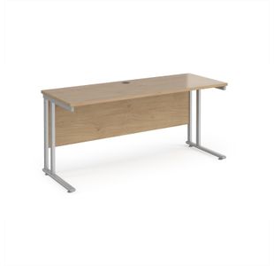 Maestro 25 straight desk 1600mm x 600mm - silver cantilever leg frame, Kendal oak top