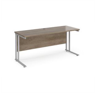 Maestro 25 straight desk 1600mm x 600mm - silver cantilever leg frame, Nebraska oak top