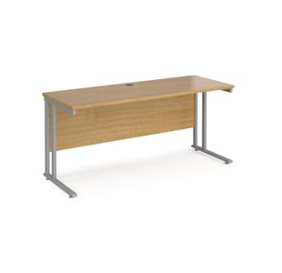Maestro 25 straight desk 1600mm x 600mm - silver cantilever leg frame, oak top