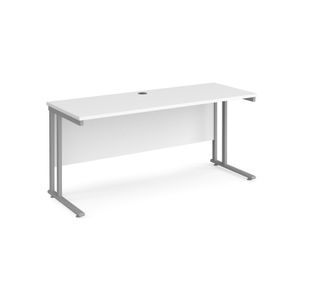 Maestro 25 straight desk 1600mm x 600mm - silver cantilever leg frame, white top