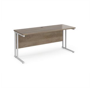 Maestro 25 straight desk 1600mm x 600mm - white cantilever leg frame, Nebraska oak top