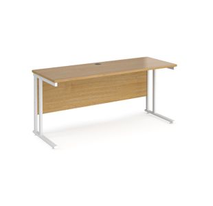 Maestro 25 straight desk 1600mm x 600mm - white cantilever leg frame, oak top