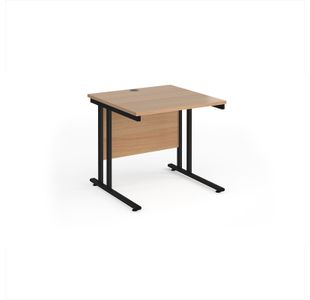 Maestro 25 straight desk 800mm x 800mm - black cantilever leg frame, beech top