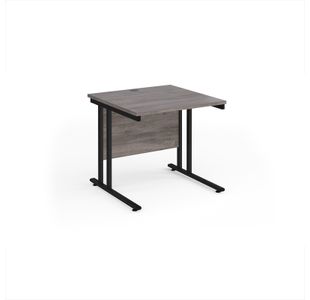Maestro 25 straight desk 800mm x 800mm - black cantilever leg frame, grey oak top