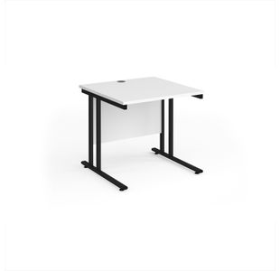 Maestro 25 straight desk 800mm x 800mm - black cantilever leg frame, white top