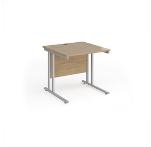 Maestro 25 straight desk 800mm x 800mm - silver cantilever leg frame, Kendal oak top