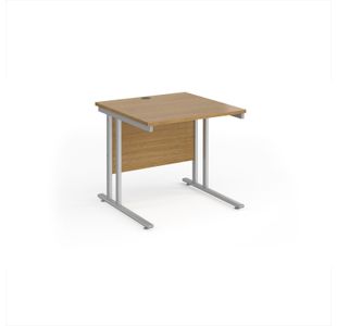 Maestro 25 straight desk 800mm x 800mm - silver cantilever leg frame, oak top