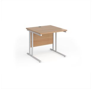 Maestro 25 straight desk 800mm x 800mm - white cantilever leg frame, beech top