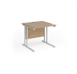 Maestro 25 straight desk 800mm x 800mm - white cantilever leg frame, Kendal oak top