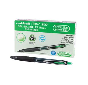 Uni-Ball Signo 207 Rollerball Gel Pen Green (Pack of 12) 308692000