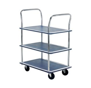 Barton Silver and Blue 3 Shelf Trolley with Chrome Handles PST3