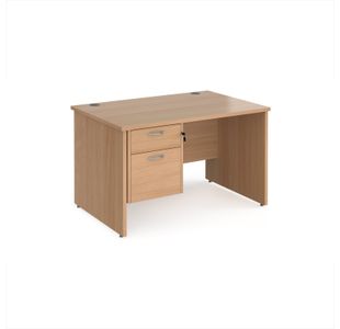 Maestro 25 straight desk 1200mm x 800mm with 2 drawer pedestal - beech top with panel end leg
