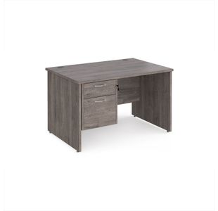 Maestro 25 straight desk 1200mm x 800mm with 2 drawer pedestal - grey oak top with panel end leg