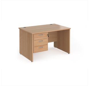 Maestro 25 straight desk 1200mm x 800mm with 3 drawer pedestal - beech top with panel end leg