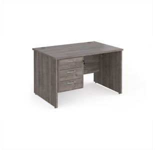 Maestro 25 straight desk 1200mm x 800mm with 3 drawer pedestal - grey oak top with panel end leg