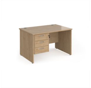 Maestro 25 straight desk 1200mm x 800mm with 3 drawer pedestal - kendal oak top with panel end leg