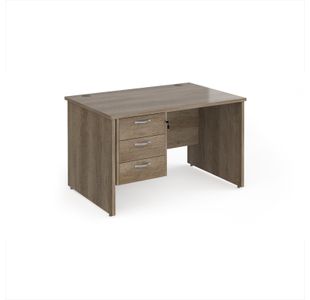Maestro 25 straight desk 1200mm x 800mm with 3 drawer pedestal - nebraska oak top with panel end leg