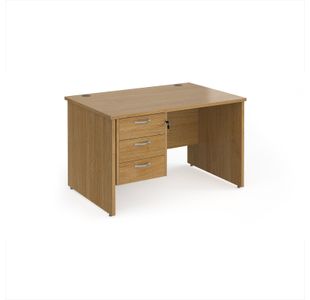 Maestro 25 straight desk 1200mm x 800mm with 3 drawer pedestal - oak top with panel end leg