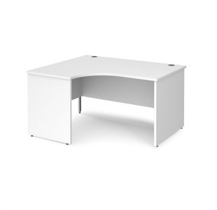 Maestro 25 left hand ergonomic desk 1400mm wide - white top with panel end leg