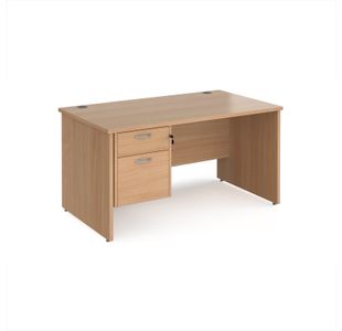Maestro 25 straight desk 1400mm x 800mm with 2 drawer pedestal - beech top with panel end leg