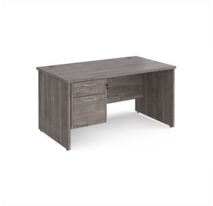 Maestro 25 straight desk 1400mm x 800mm with 2 drawer pedestal - grey oak top with panel end leg