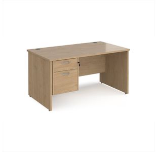 Maestro 25 straight desk 1400mm x 800mm with 2 drawer pedestal - kendal oak top with panel end leg