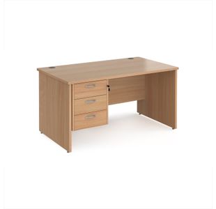 Maestro 25 straight desk 1400mm x 800mm with 3 drawer pedestal - beech top with panel end leg