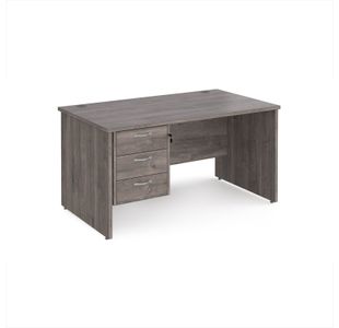 Maestro 25 straight desk 1400mm x 800mm with 3 drawer pedestal - grey oak top with panel end leg