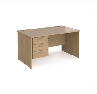 Maestro 25 straight desk 1400mm x 800mm with 3 drawer pedestal - kendal oak top with panel end leg