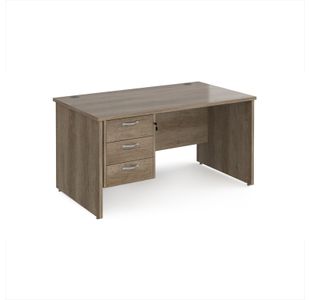 Maestro 25 straight desk 1400mm x 800mm with 3 drawer pedestal - nebraska oak top with panel end leg