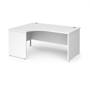 Maestro 25 left hand ergonomic desk 1600mm wide - white top with panel end leg