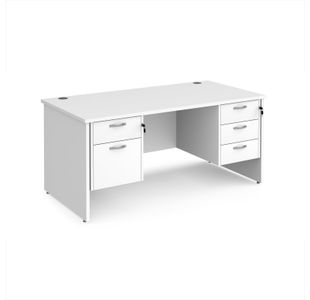 Maestro 25 straight desk 1600mm x 800mm with 2 and 3 drawer pedestals - white top with panel end leg