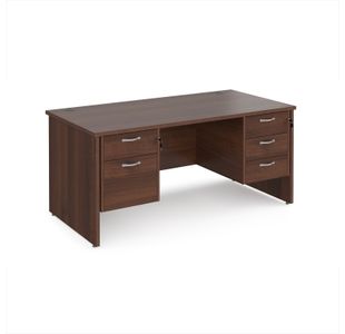 Maestro 25 straight desk 1600mm x 800mm with 2 and 3 drawer pedestals - walnut top with panel end leg