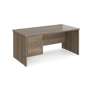 Maestro 25 straight desk 1600mm x 800mm with 2 drawer pedestal - nebraska oak top with panel end leg