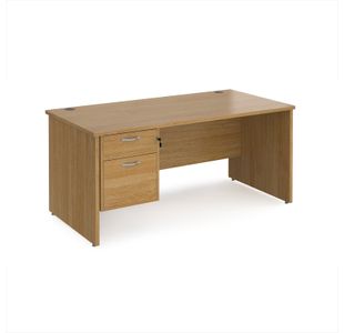 Maestro 25 straight desk 1600mm x 800mm with 2 drawer pedestal - oak top with panel end leg