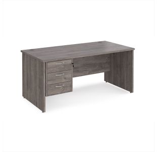 Maestro 25 straight desk 1600mm x 800mm with 3 drawer pedestal - grey oak top with panel end leg