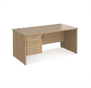Maestro 25 straight desk 1600mm x 800mm with 3 drawer pedestal - kendal oak top with panel end leg